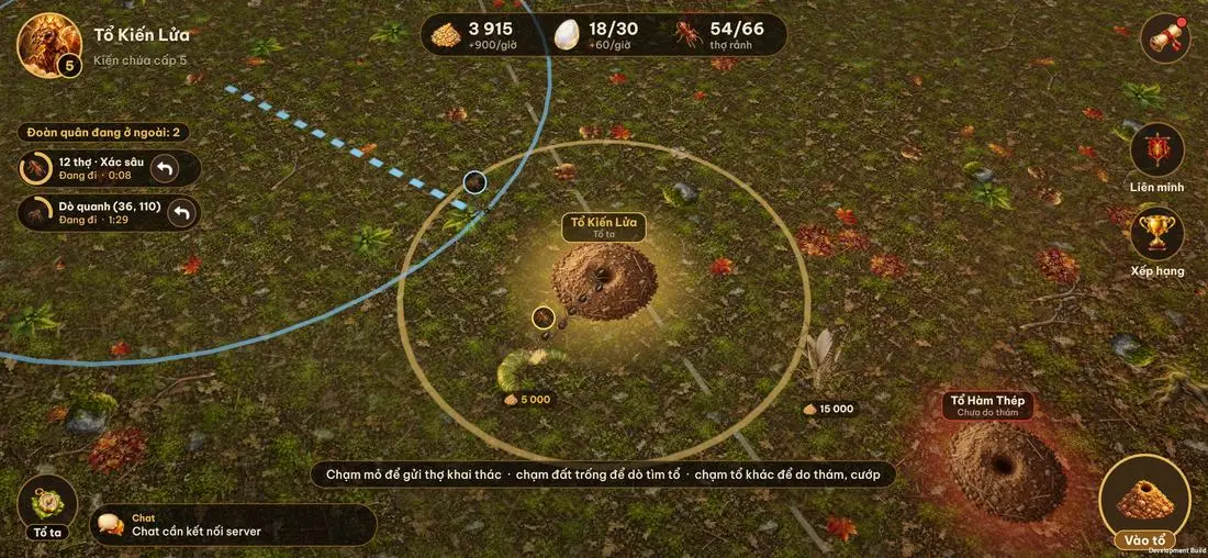 Queen Below surface map with foraging and scouting parties
